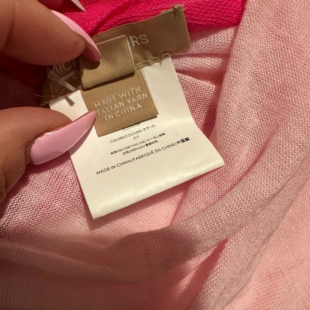 MICHAEL KORS COLLECTION PINK WHITE OMBRE VISCOSE LINEN ROSEWATER SCARF WRAP